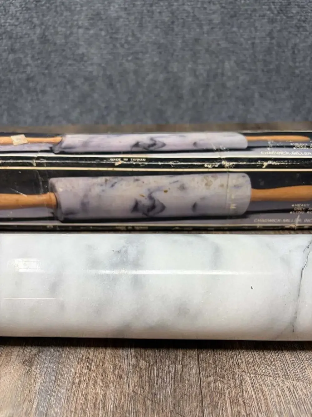 Vintage Chadwick-Miller white Marble Rolling Pin with Wooden Handles heavy 18”